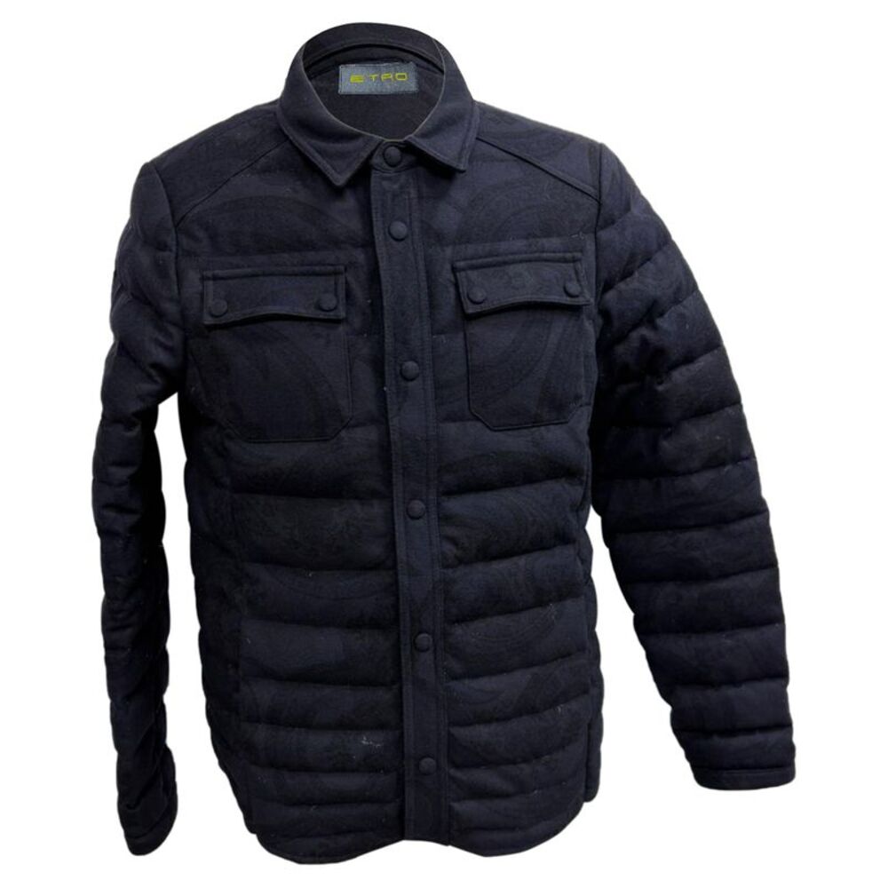 Etro Paisley Print Padded Jacket in Navy Blue Wool